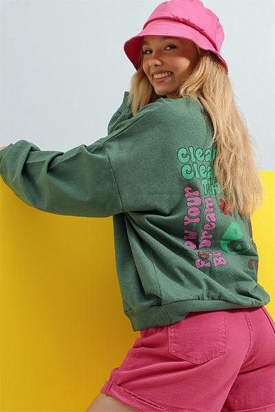 Trend Alaçatı Stili Sweatshirt - Grün - Regular Fit