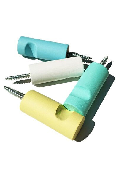 merbiles Ahşap Modern Çocuk&bebek Odası Askılık 4 Lü Dekoratif Duvar & Banyo Askısı - Pastel Renk