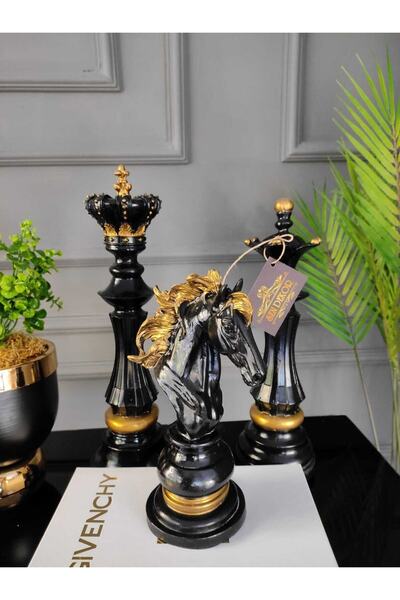 SZN DEKOR 3'lü Satranç Seti , Santraç Taşı, Şah,vezir,at ,santranç Biblo
