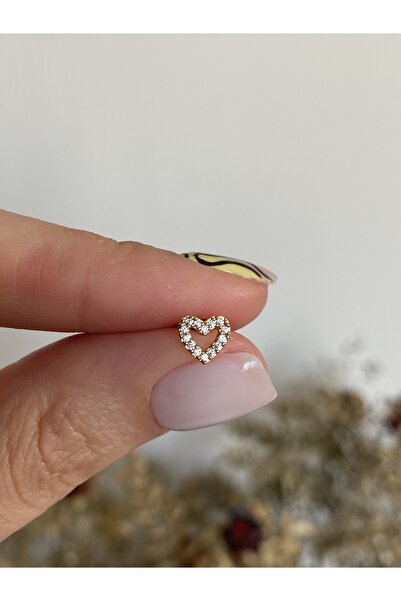 ACCESSORIES WORLD Zirkon Taşlı Gold Renk Kalp Tragus Piercing Küpe