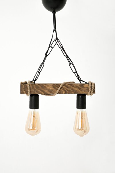 megüsa Otantik Ahşap Doğal Kütük Halatlı 3'lü Avize