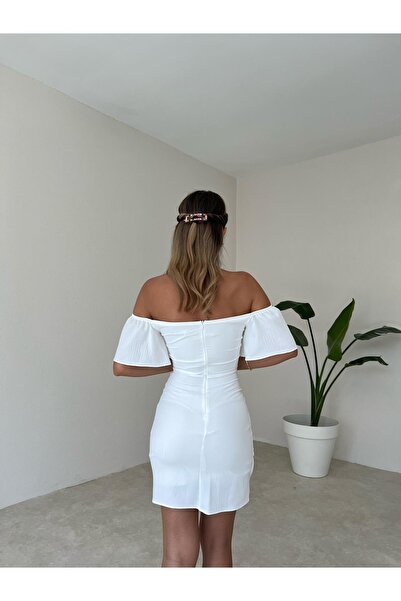 FASHION COCKTAIL Yaprak Kol Önden Bağlamalı Göğüs Pedli Mini Kokteyl Davet Gece Elbisesi