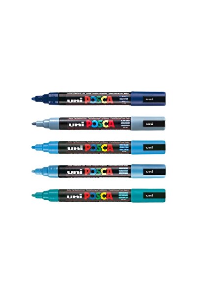 Uni قلم ماركر بوسكا - PC-5m (1.8-2.5mm) مجموعة من 5 ألوان زرقاء
