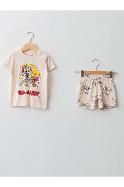 LC Waikiki Bisiklet Yaka Kısa Kollu Tom Ve Jerry Baskılı Pamuklu Erkek Bebek Pijama Takımı