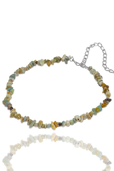 Tesbih Atölyesi Certified Natural Amazonite Broken Stone Necklace
