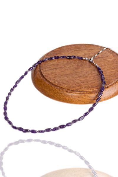 Tesbih Atölyesi Certified Tumbler Cut Natural Amethyst Stone Necklace