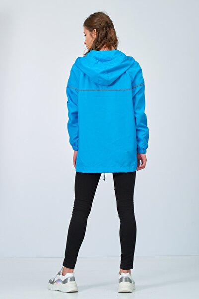 Moda Tuğram Γυναικείο αδιάβροχο με μπλε κουκούλα