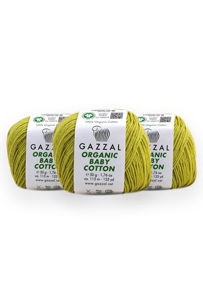 Gazzal Органічна бавовна для немовлят 50 г, пакет із 3 штуками 100% органічна бавовна, нитки для ручного в'язання Taka Yarn (426 Obc)