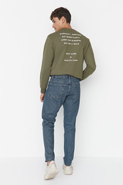 Trendyol Collection Sötétkék zöld öregedő megjelenés 100% pamut Relax Fit Boyfriend Jeans farmer nadrág TMNAW23JE00043