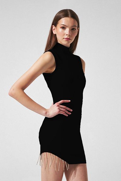 BERFUĞ KIRAN Back Low-cut Half Fisherman Mini Dress Black