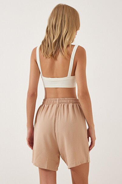 Happiness İstanbul Women's Cream Flowing Ayrobin Kimono Shorts Set DZ00053