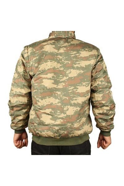 özmertaskerimalzeme Men's Khaki Camouflage Military Waterproof Coat with Fleece Inside