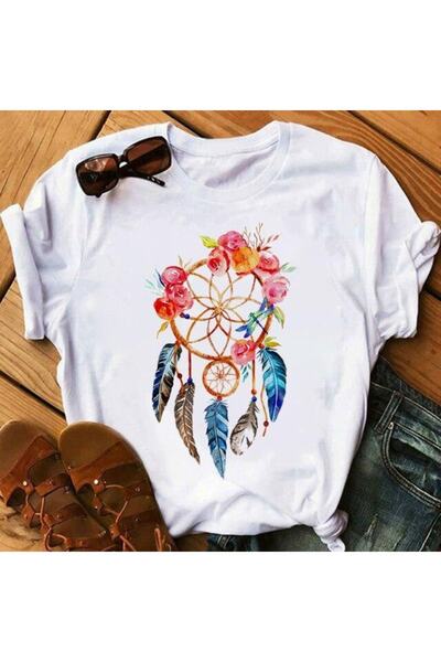 GALASHOP تي شيرت نسائي بطبعة زهور ريش Mod457