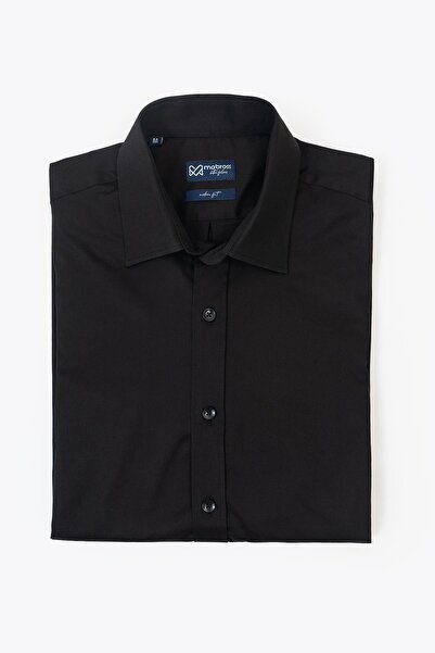 Mabross Men's Black Satin Cotton Modern Fit Shirt