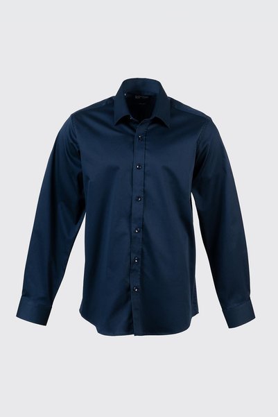 Mabross Men's Navy Blue Satin Cotton Modern Fit Shirt