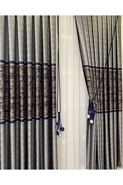 Fon Dünyası Panel Background Curtain Gray Navy Blue (single Wing)
