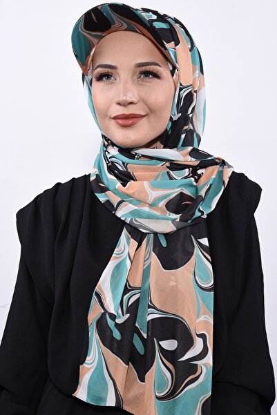 Nowa Scarf Şapkalı Desenli Şal Pastel