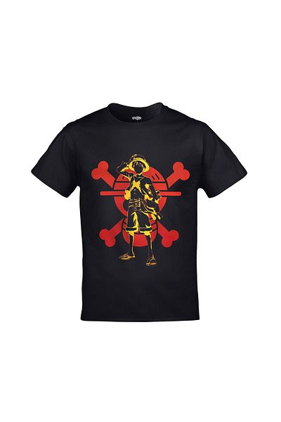 Orijin Tekstil One Piece Luffy Pirates Logo με τυπωμένο Unisex μαύρο μπλουζάκι