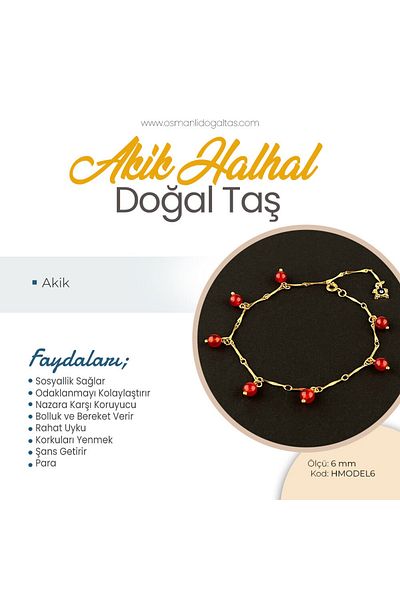 OSMANLI DOĞAL TAŞ Certified Agate Natural Stone Anklet 6 Mm, B951