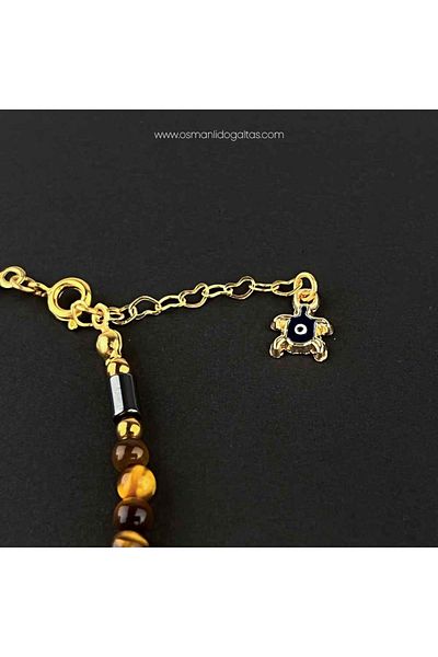 OSMANLI DOĞAL TAŞ Certified Tiger Eye, Hematite Natural Stone Anklet 6 Mm, B954