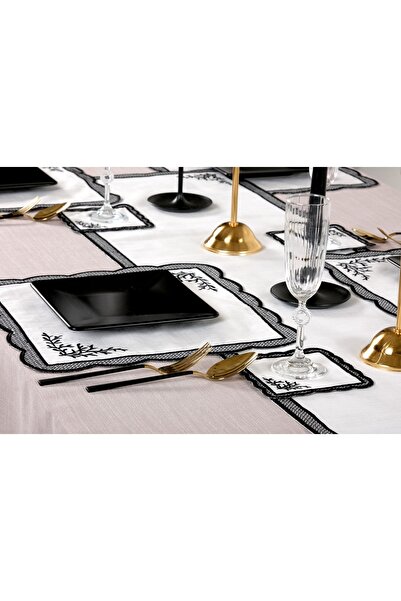 Peno Concept 2'li Amerikan Servis (SUPLA) Nakışlı Gardenya Keten Dertsiz