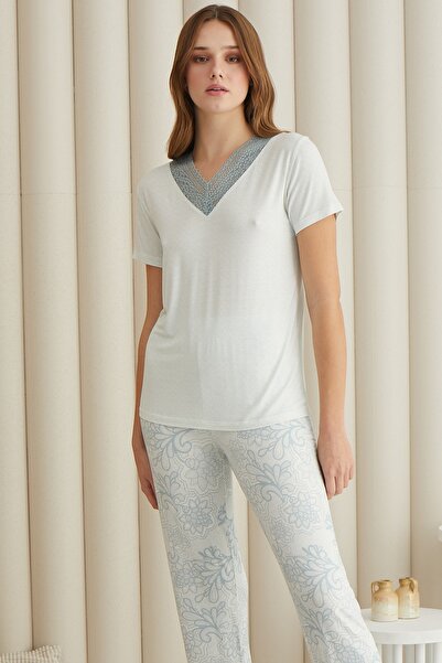 Sevim Kadın Mavi Puanlı Pijama Takım