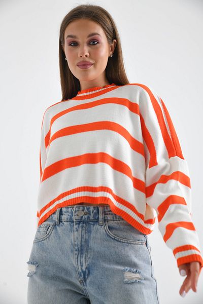 VOLT CLOTHİNG Kadın Bisiklet Yaka Çizgili Oversize Triko Kazak