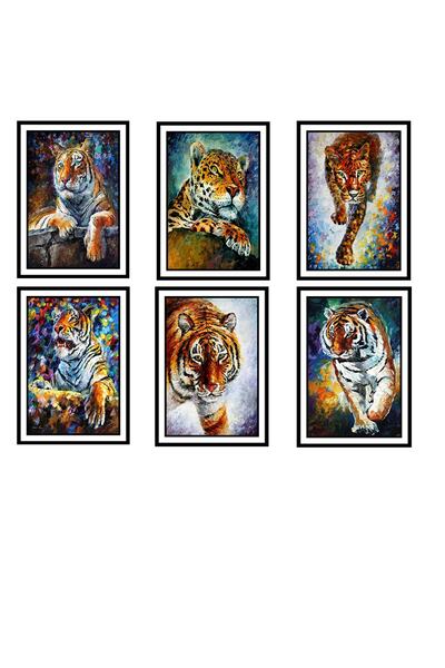 TAKIFİX Kaplan Tasarımlı 6 Adet 20x30 Cm Retro Ahşap Tablo