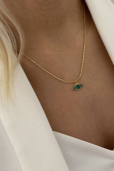 Bonnjerra Jewellery Altın Kaplama Ince Yılan Zincir Zirkon Taşlı Göz Kolye