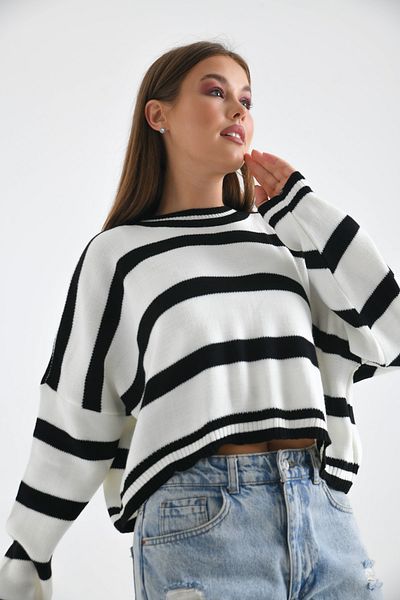 VOLT CLOTHİNG Kadın Bisiklet Yaka Çizgili Oversize Triko Kazak