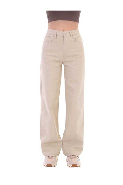 geenz manifacture Ψηλόμεσο παντελόνι Ngbutika Beige Leg Palazzo