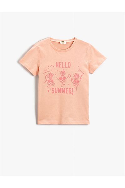 Koton Girl's Pineapple Printed Short Sleeve Salmon T-Shirt 2ykg17232ok