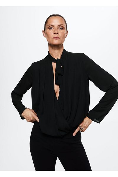 MANGO Woman Tie Detailed Double Breasted Blouse