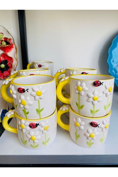 Banuart 2-Piece Daisy Ceramic Coffee Cup