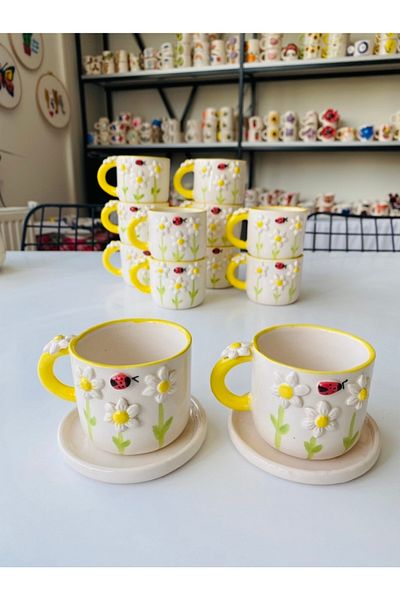 Banuart 2-Piece Daisy Ceramic Coffee Cup