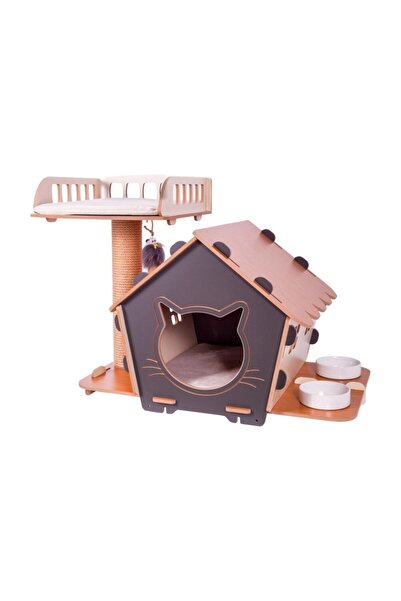 Patihomes Pro 3'ü 1 Arada Kedi Evi Yataklı Gri