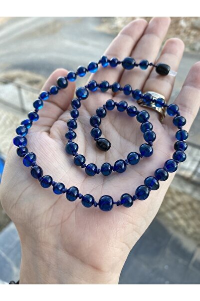 NİSSBEBE Safir Mavi Damla Kehribar Bebek Diş Kolyesi Orjinal Sertifikalı