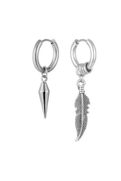 Jaida Moda Unisex Silver Bts Model Dangle Steel Hoop Earrings