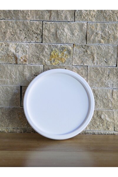 stonnish Daire Beton Saksı Tabağı Orta Boy 14cm Dekoratif Hediyelik Ham Beyaz