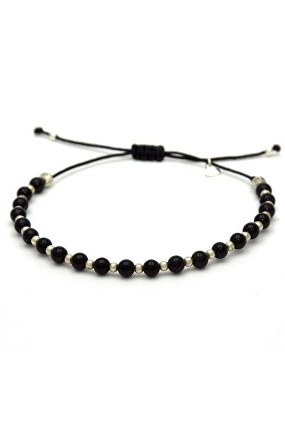 Safir Jewellery Oniks Doğal Taşlı 925 Ayar Gümüş Toplu Makrome İpli Kadın Bil...