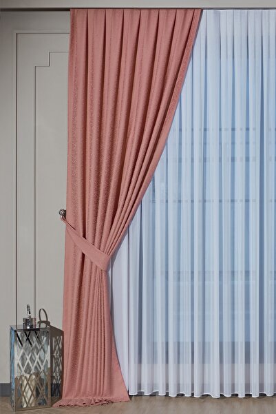 Beythome Pembe Saten Kendinden Desenli 80 Cm Orta Pile Fon Tek Kanat