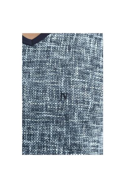 Nur Aka by Nurteks V-Neck Denim Print Patterned Embroidery Large Size Pajama Set