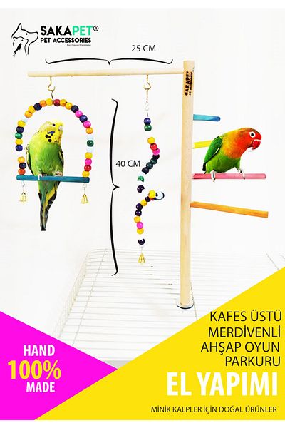 SAKAPET Giant Ladder Cage Top Natural Solid Wood - Entertainment Track 01