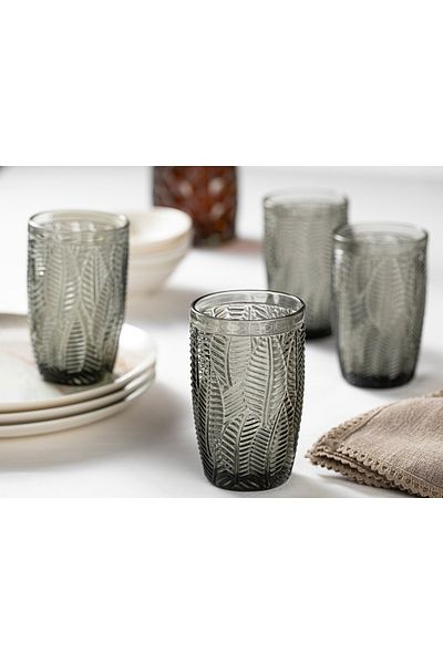 English Home Kiara Glass 4-Piece Soft Drink Glass 390 ml Anthracite