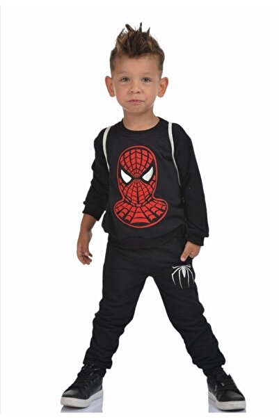 Machetta Kids Unisex Çocuk Siyah Spiderman Çantalı Eşofman Takım