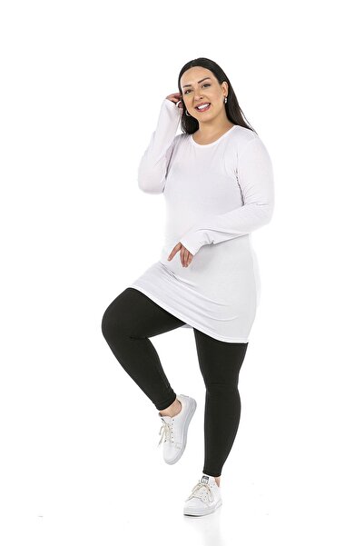 DISENTIS MODEST Plus Size Round Neck Long Sleeve Viscose Long White Body