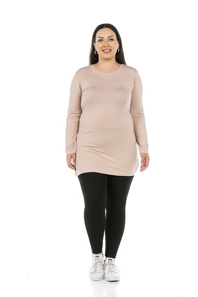 DISENTIS MODEST Plus Size Round Neck Long Sleeve Viscose Long Mink Bodysuit