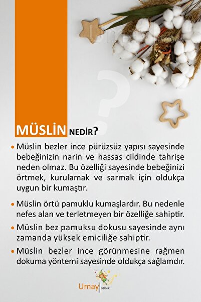 Umaybebek 100x100 Cm, Organic Double Layer Muslin Baby Blanket