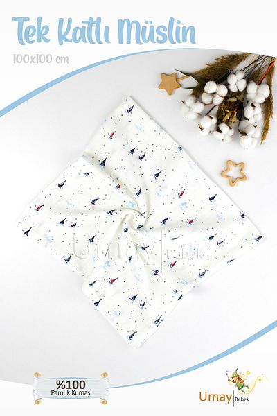 Umaybebek 100x100 Cm, Organic Single Layer Muslin Baby Blanket