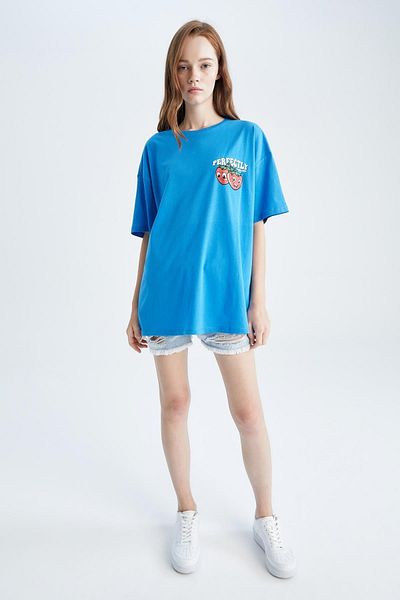DeFacto Cool Oversize Fit Tričko Crew Neck Back Potištěné Krátký rukáv 100% bavlna
